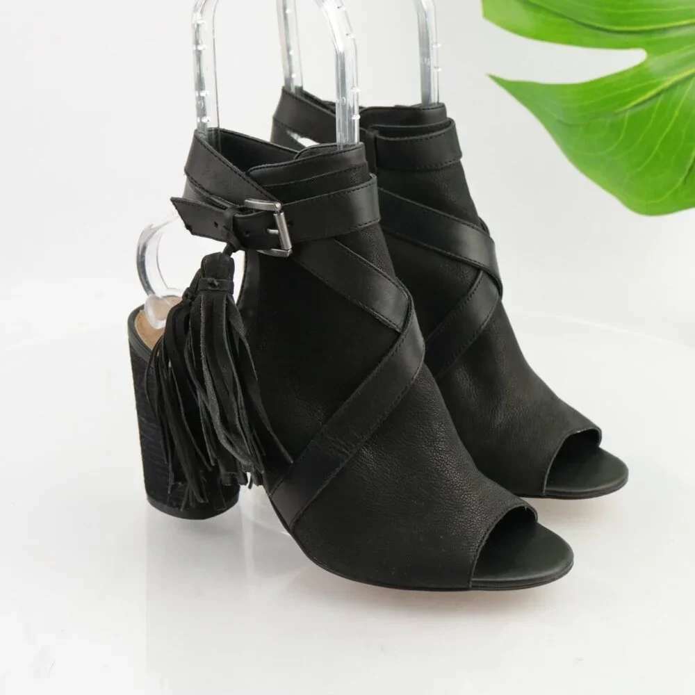 Sam Edelman Womens Vermont Sandal Size 7.5 Black Leather Ankle Strap Round Heels